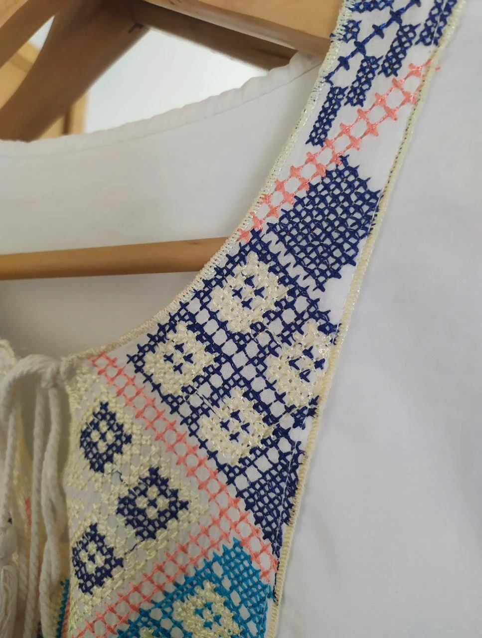 Chemisier en coton brodé bohème fabriqué en Italie M – photo 10